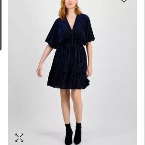 Elegant Navy Velvet Striped Skirt